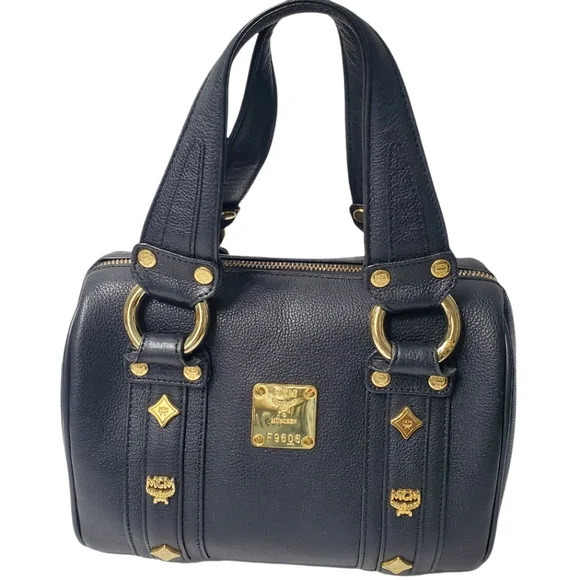 MCM Grained Calfskin Studded Boston Handbag - Picture 1 of 12